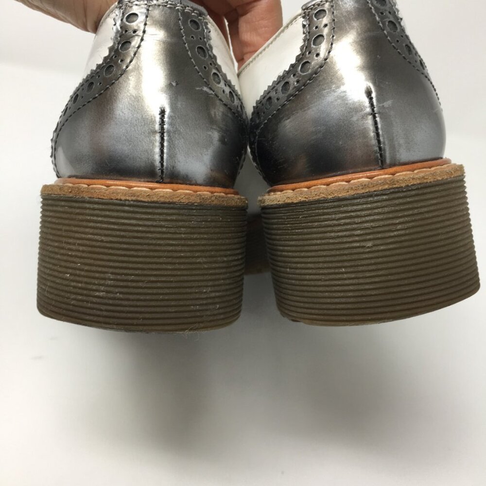 Prada Lace Up Platform Leather Brogue Shoes White leather Silver Toe Womens 39 - Picture 11 of 15